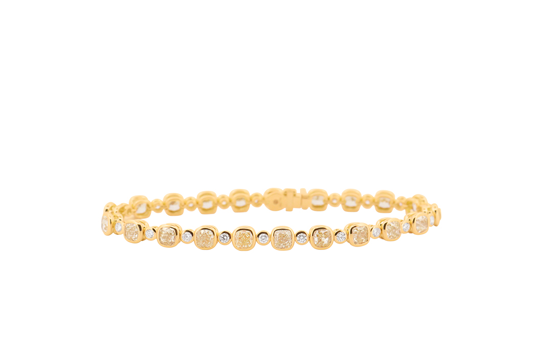 Rose Gold Bezel Set Yellow and White Diamond Bracelet